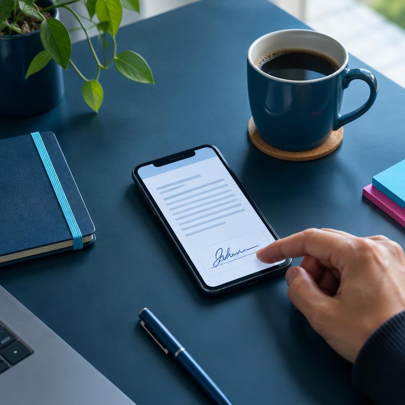 Document wordt op een telefoon ondertekend